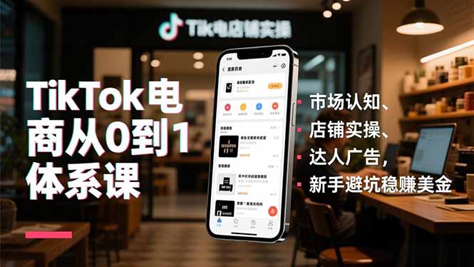 (16818期)TikTok电商从0到1体系课,市场认知、店铺实操、达人广告,新手避坑稳赚美金-九节课