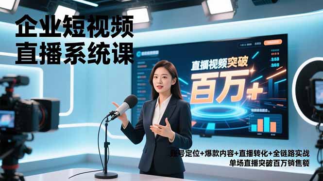 （16878期）企业短视频直播系统课，账号定位+爆款内容+直播转化+全链路实战，单场直播突破百万销售额-九节课