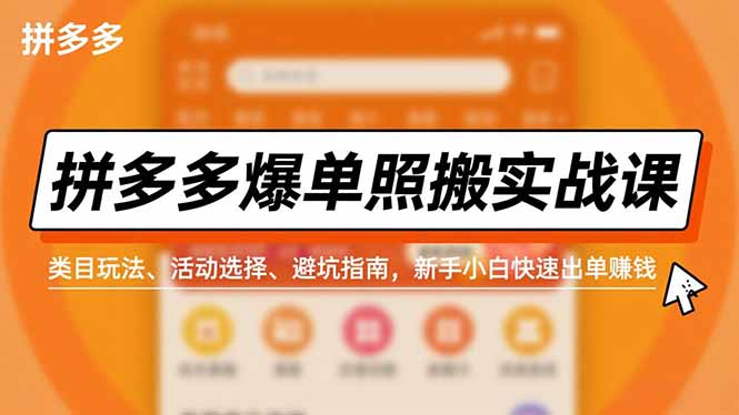 (16838期)拼多多爆单照搬实战课,类目玩法、活动选择、避坑指南,新手小白快速出单赚钱-九节课