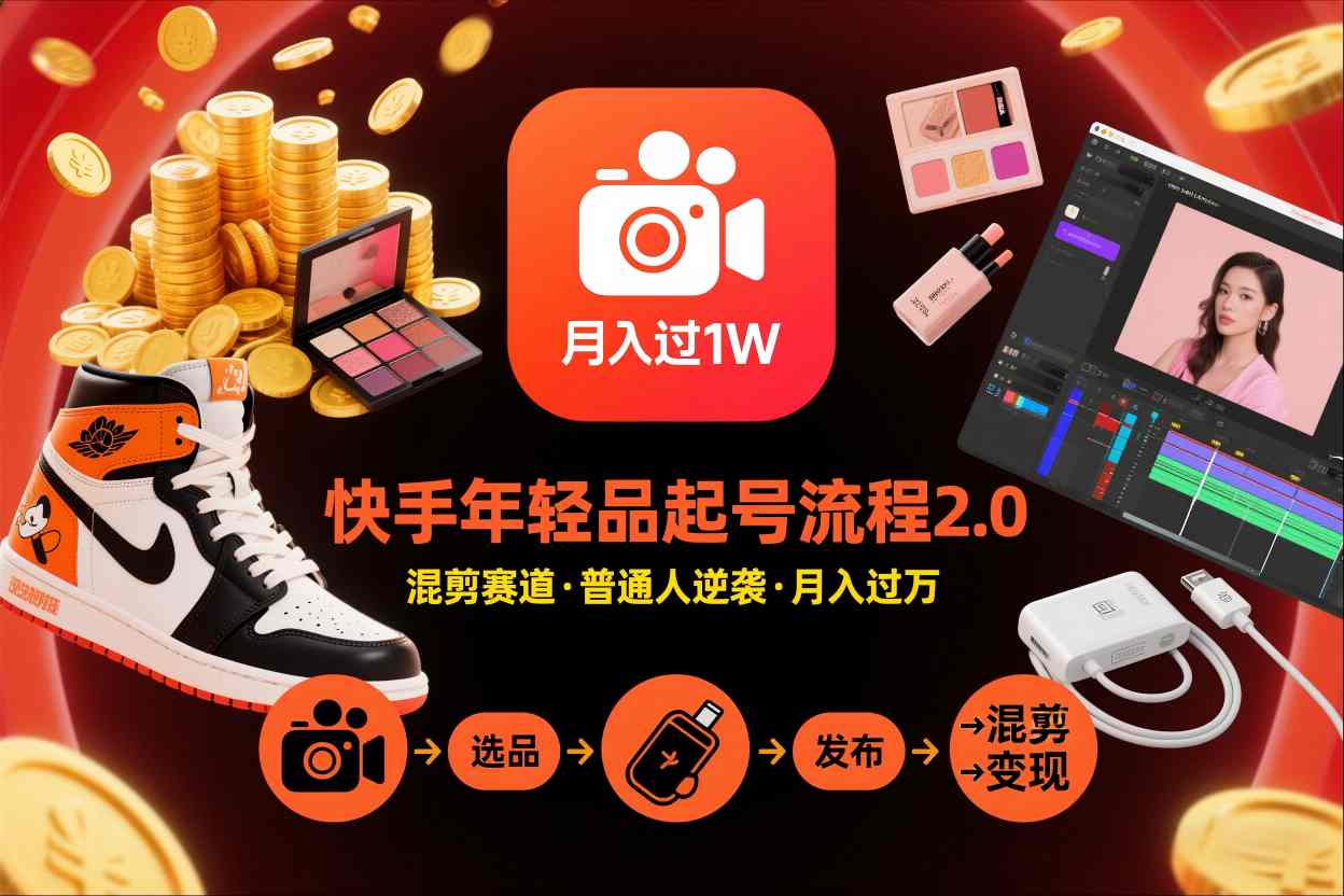 快手短视频带货年轻品起号流程2.0，快手年轻品混剪赛道，普通人也能月入过1W-九节课