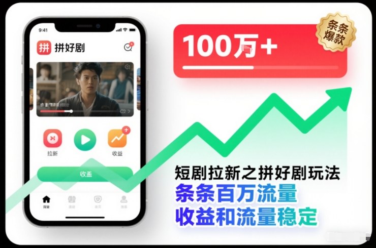 短剧拉新之拼好剧玩法,条条百万流量,收益和流量稳定-九节课