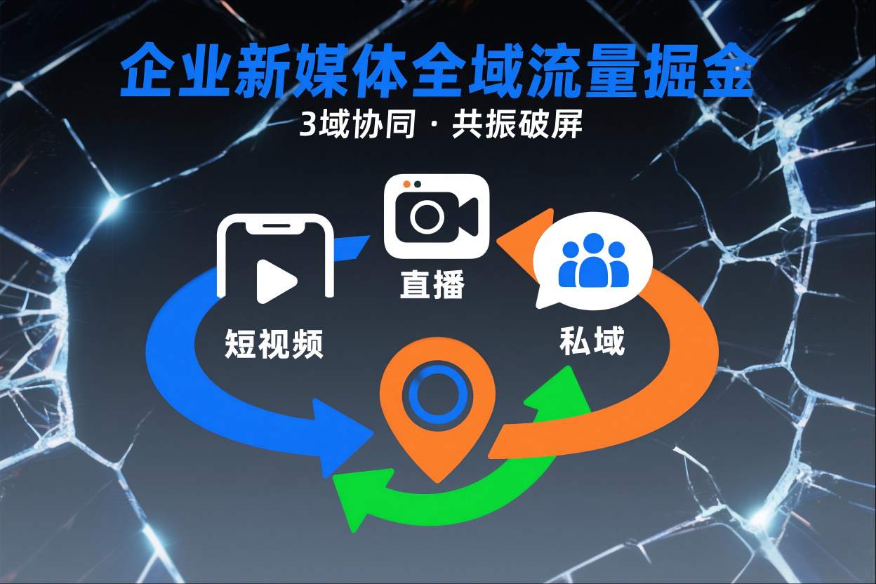 短视频全域商业模式，企业新媒体全域流量掘金，3域协同，共振破屏，短视频-直播-私域-地域-九节课