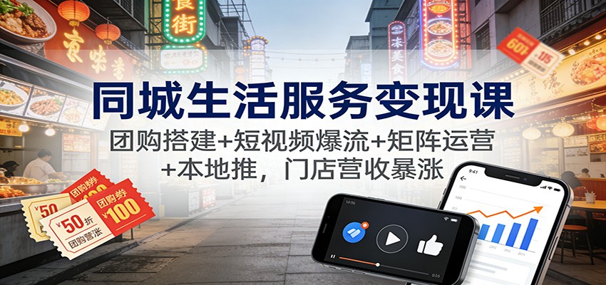 同城生活服务变现课:团购搭建+短视频爆流+矩阵运营+本地推,门店营收暴涨-九节课