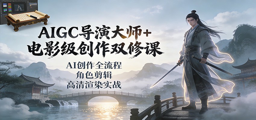 AIGC导演大师+电影级创作双修课：AI创作全流程、角色剪辑、高清渲染实战-九节课