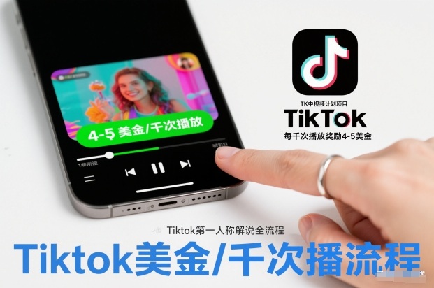 TK中视频计划项目,Tiktok第一人称解说流程,每干次播放奖励4-5美金-九节课