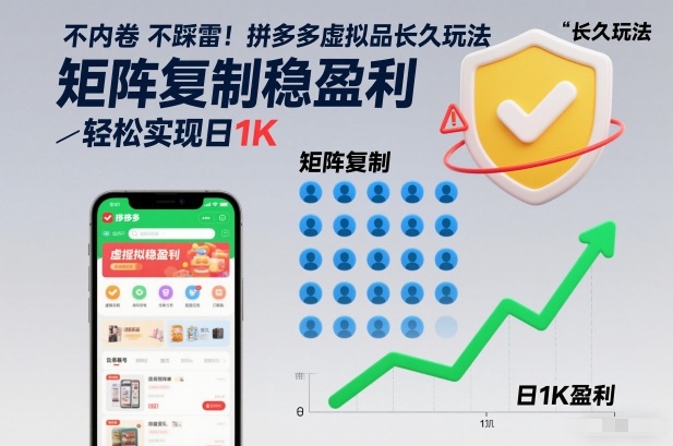 不内卷不踩雷！拼多多虚拟品长久玩法，矩阵复制稳盈利，轻松实现日1K【揭秘】-九节课