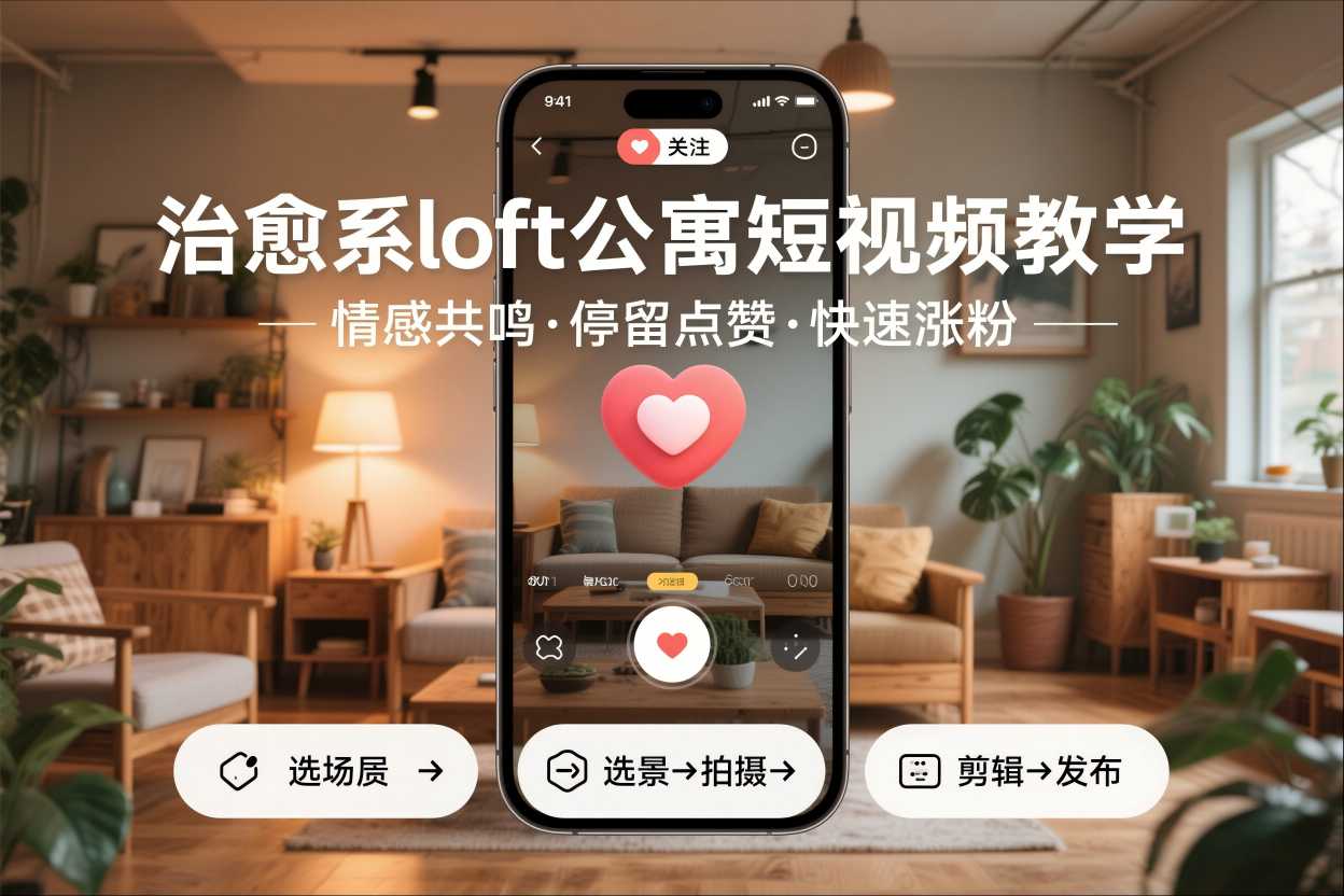 治愈系loft公寓短视频制作教学，情感共鸣引停留点赞关注，快速起号涨粉-九节课