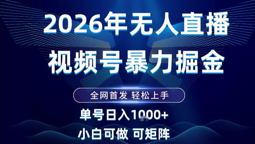 2026最新视频号无人直播掘金，全网首发，小白可以玩，长期稳定日入1k+【揭秘】-九节课