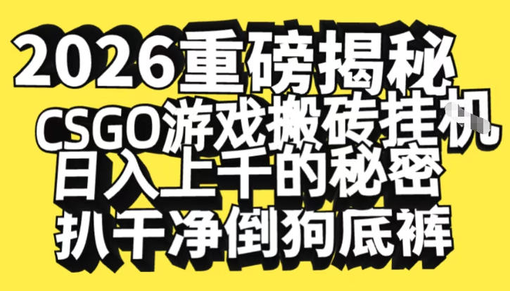 2026开年重磅解密，CSGO游戏搬砖挂G日入1k+的秘密，把倒狗的底裤扒干【揭秘】-九节课