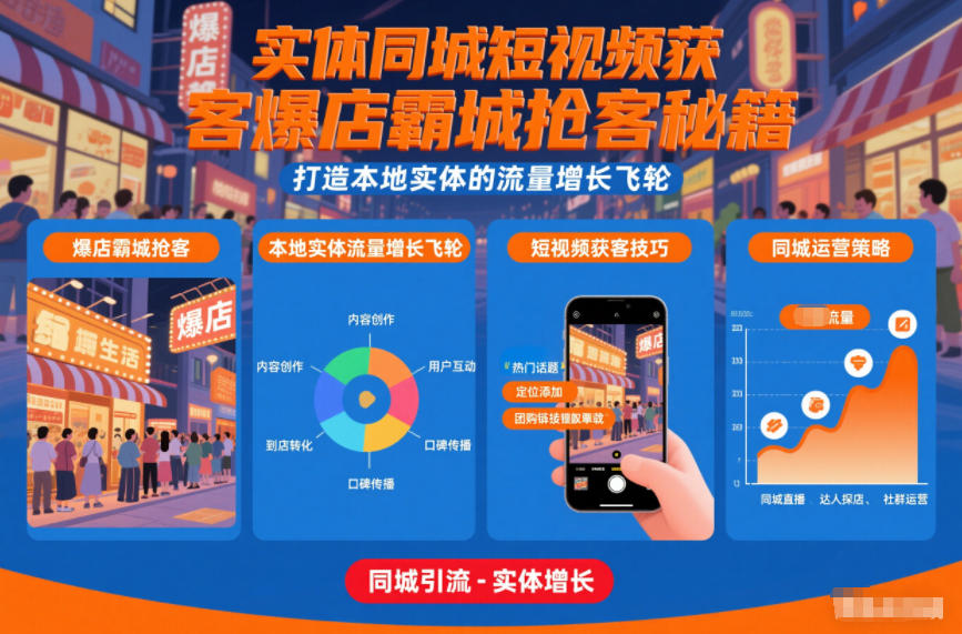 实体同城短视频获客爆店霸城抢客秘籍，打造本地实体的流量增长飞轮-九节课