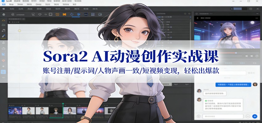 Sora2 AI动漫创作实战课：账号注册/提示词/人物声画一致/短视频变现，轻松出爆款-九节课