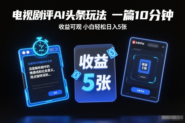 电视剧评AI头条玩法，一篇10分钟，收益可观，小白轻松日入5张+【独家】-九节课