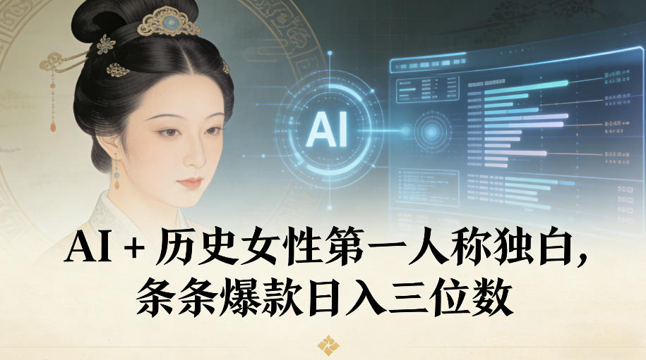 AI+历史女性第一人称独白，条条爆款日入三位数-九节课