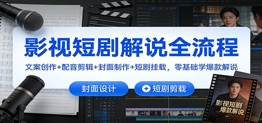 影视短剧解说全流程：文案创作+配音剪辑+封面制作+短剧挂载，零基础学爆款解说-九节课