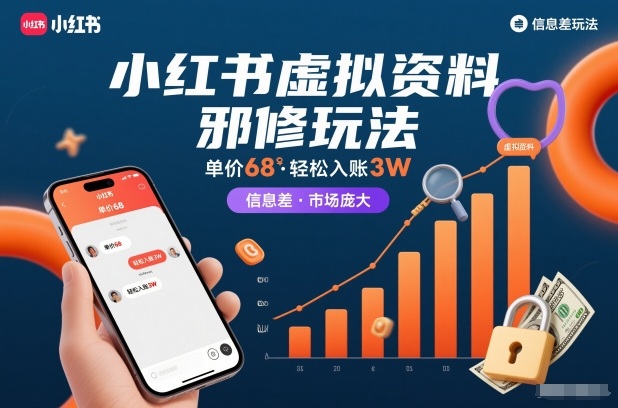 小红书虚拟资料邪修玩法，单价68，轻松入账3W，信息差玩法，市场庞大-九节课