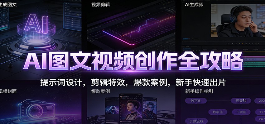 AI图文视频创作全攻略：提示词设计，剪辑特效，爆款案例，新手快速出片-九节课