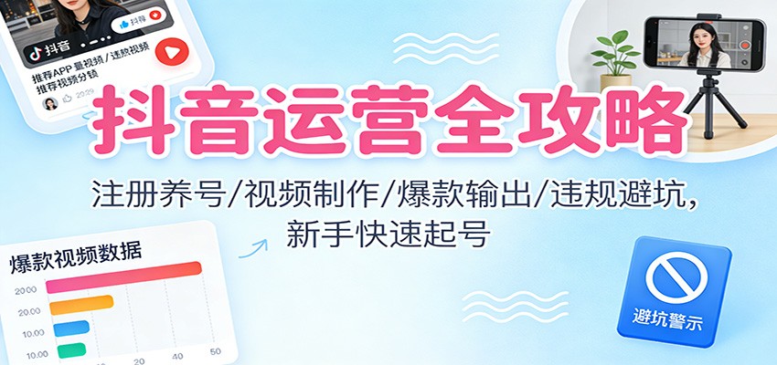 抖音运营全攻略:注册养号/视频制作/爆款输出/违规避坑,新手快速起号-九节课