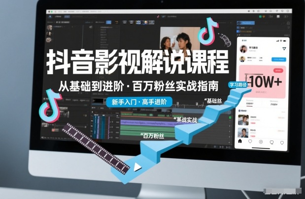 抖音百万粉丝影视解说课程，基础到进阶课，适合新手和进阶学习-九节课