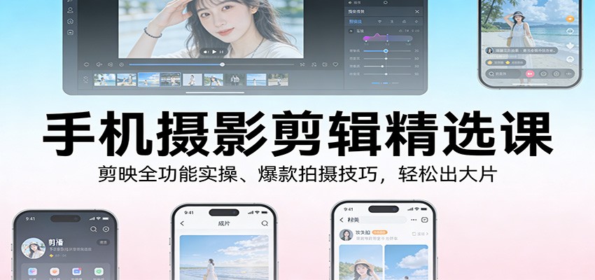 手机摄影剪辑精选课:剪映全功能实操、爆款拍摄技巧,轻松出大片-九节课