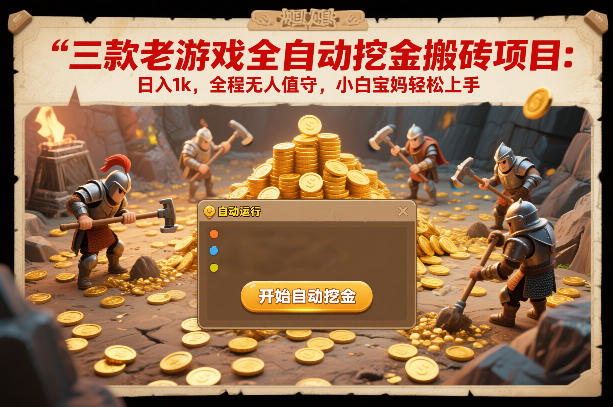三款老游戏全自动挖金搬砖项目：日入1k，全程无人值守，小白宝妈轻松上手【揭秘】-九节课