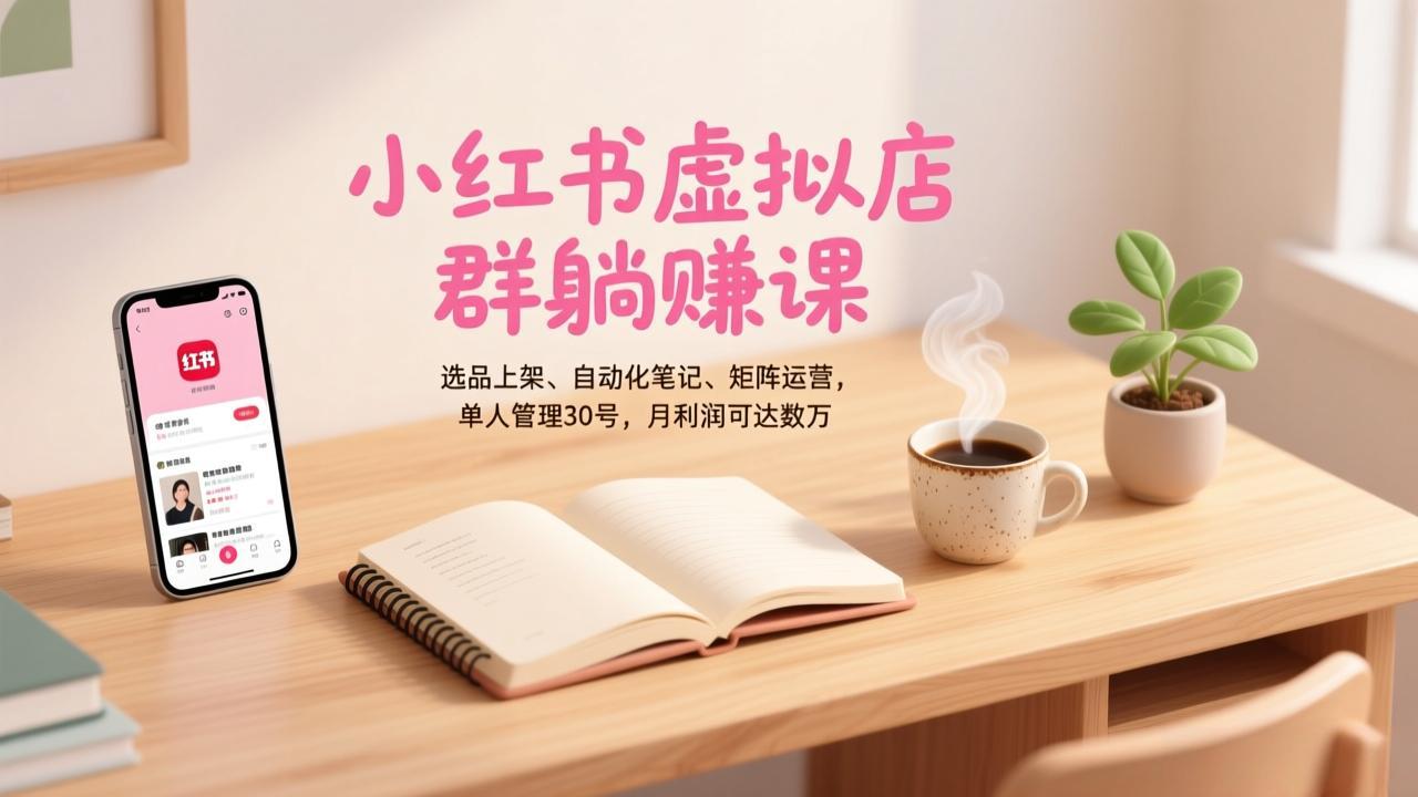 （17072期）小红书虚拟店群躺赚课，选品上架、自动化笔记、矩阵运营，单人管理30号，月利润可达数万-九节课