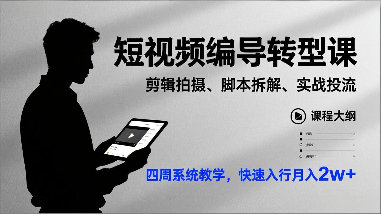 （17062期）短视频编导转型课，剪辑拍摄、脚本拆解、实战投流，四周系统教学，快速入行月入2w+-九节课