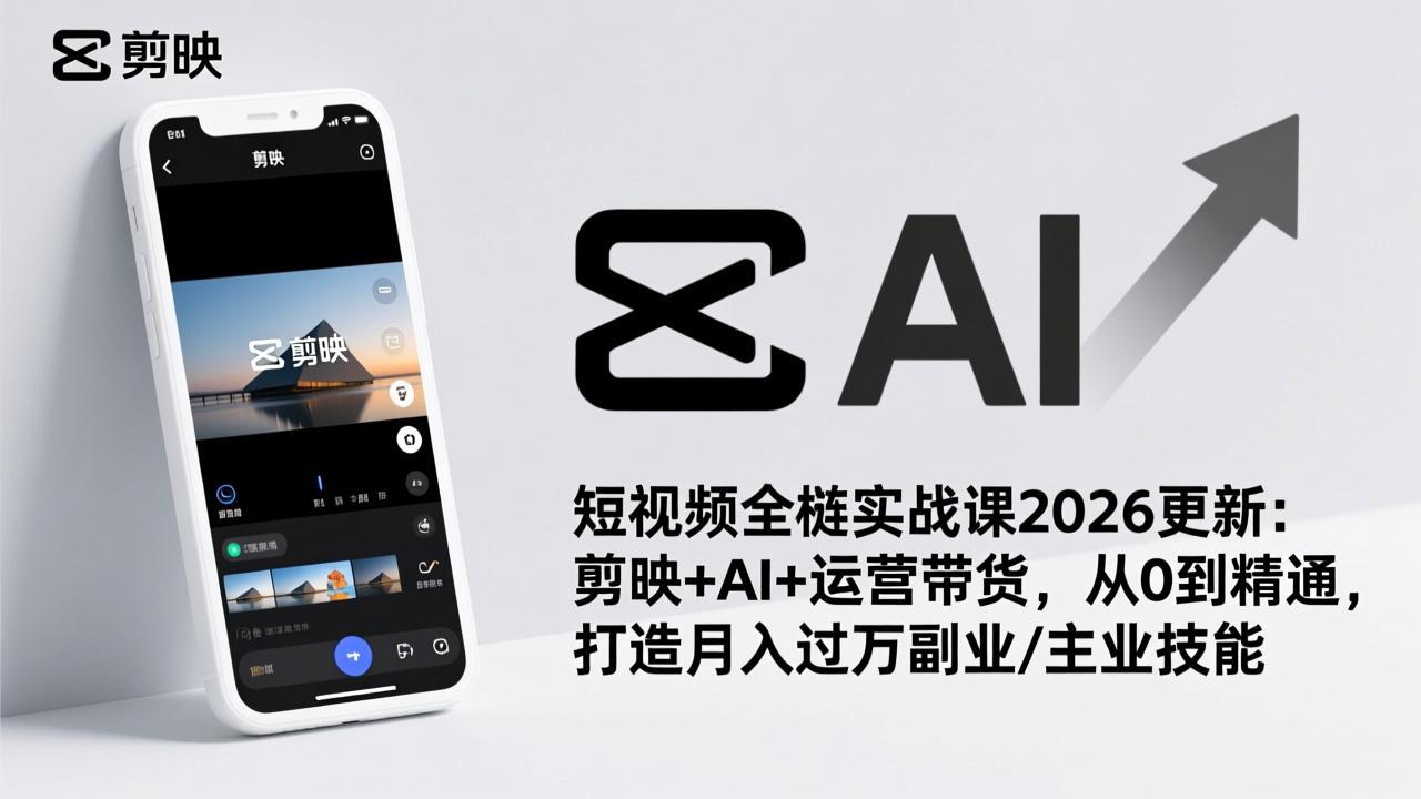 （17231期）短视频全栈实战课2026更新：剪映+AI+运营带货，从0到精通，打造月入过万副业/主业技能-九节课