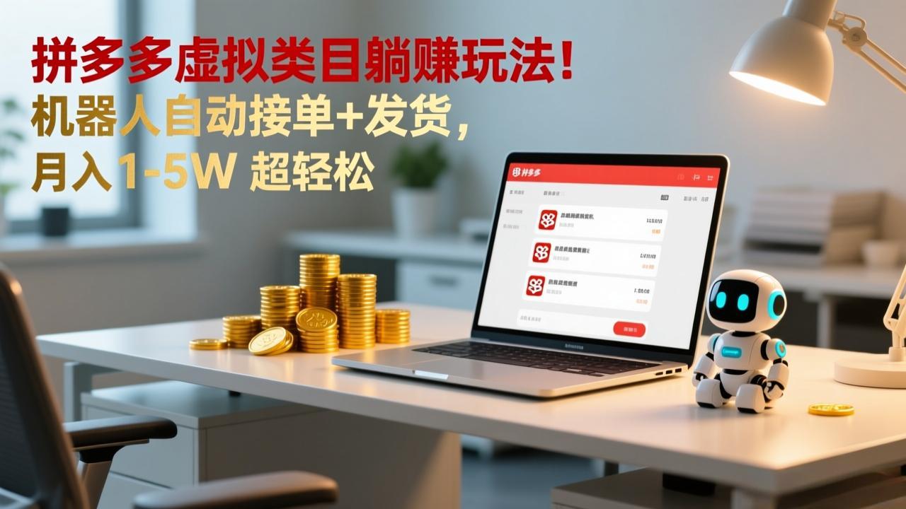 （17174期）多多虚拟类目躺赚玩法！机器人自动接单+发货，月入 1-5W 超轻松-九节课