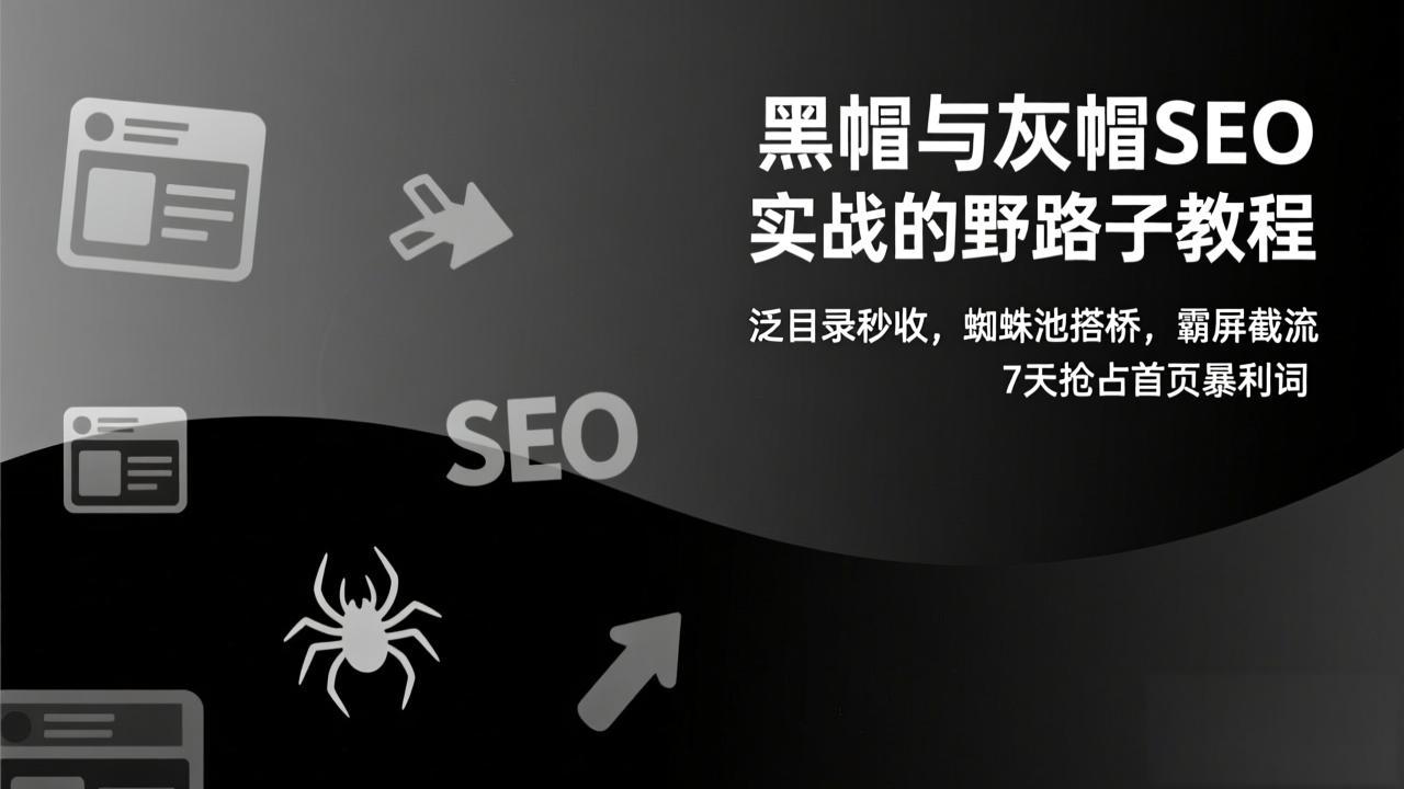 （17125期）黑帽与灰帽SEO实战的野路子教程：泛目录秒收，蜘蛛池搭桥，霸屏截流，7天抢占首页暴利词-九节课