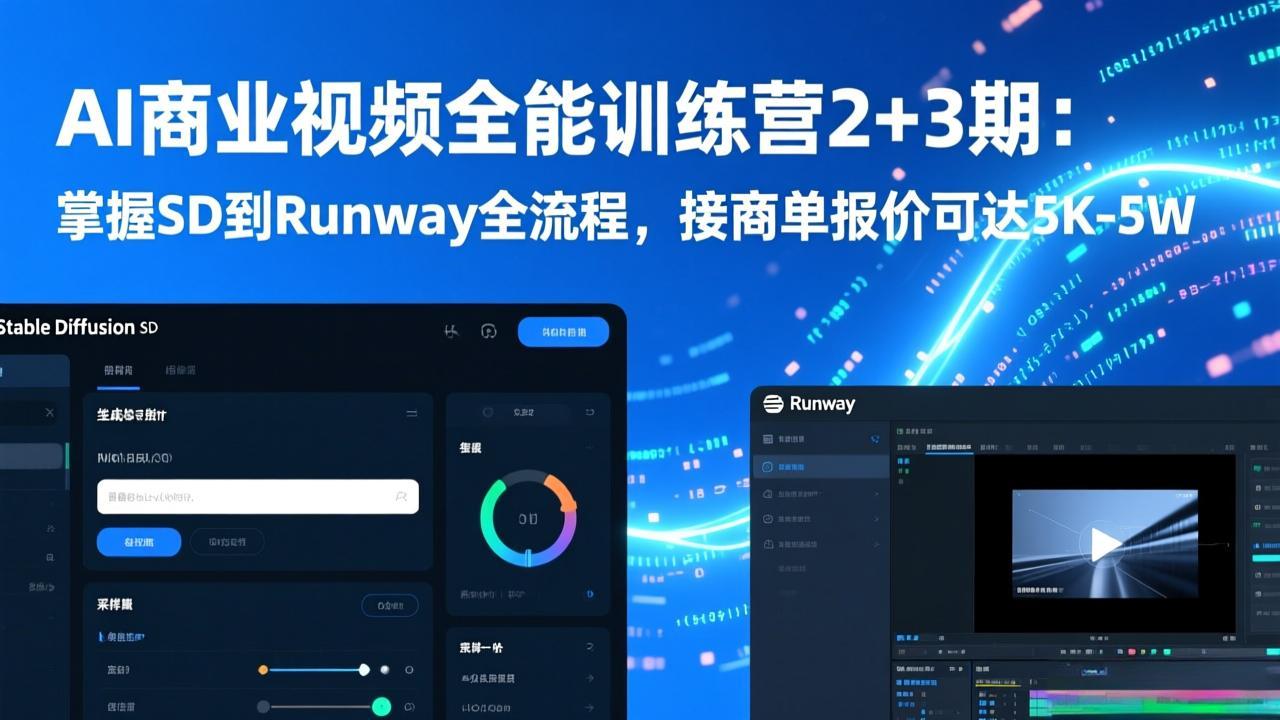 （17235期）AI商业视频全能训练营2+3期：掌握SD到Runway全流程，接商单报价可达5K-5W-九节课