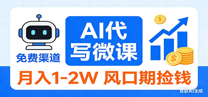 2026告别打工！AI 代写微课，提供免费渠道，月入 1-2W 风口期捡钱-九节课