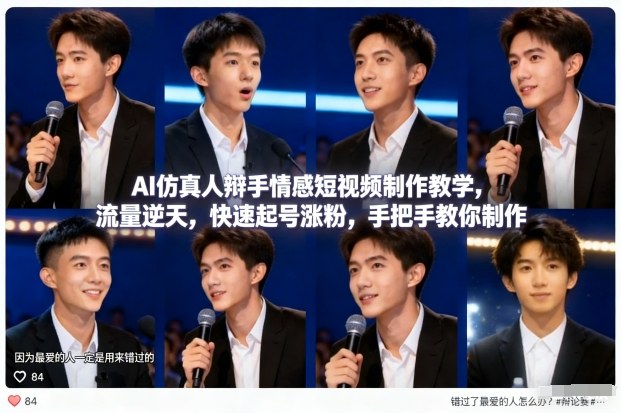 AI仿真人辩手情感短视频制作教学，流量逆天，快速起号涨粉，手把手教你制作-九节课