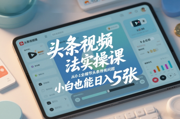 头条视频玩法实操课，从0-1全细节头条所有问题，小白也能日入5张-九节课