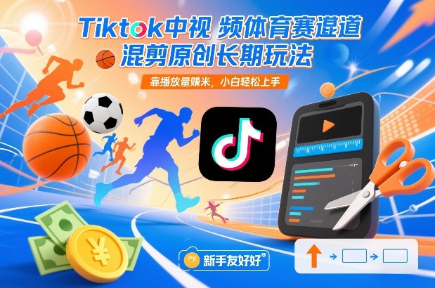 Tiktok中视频体育赛道混剪原创长期玩法，靠播放量賺米，小白轻松上手-九节课