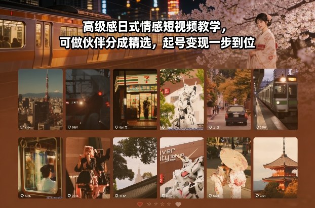 高级感日式情感短视频教学，可做伙伴分成精选，起号变现一步到位-九节课