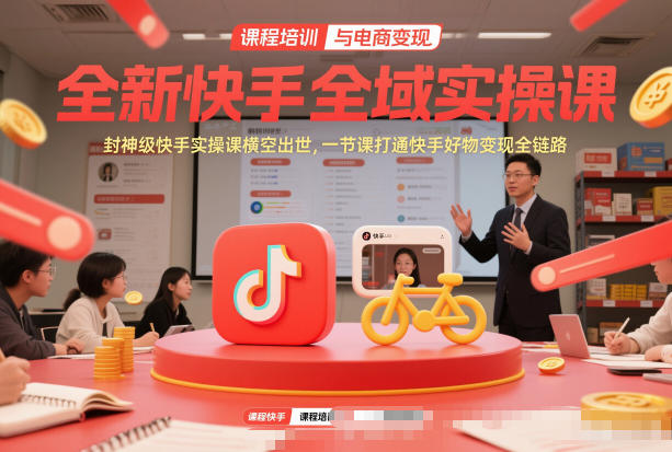 全新快手全域实操课，封神级快手实操课横空出世，一节课打通快手好物变现全链路-九节课