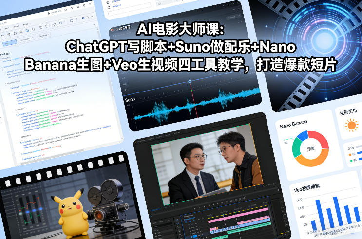 AI电影大师课：ChatGPT写脚本+Suno做配乐+Nano Banana生图+Veo生视频，打造爆款短片-九节课