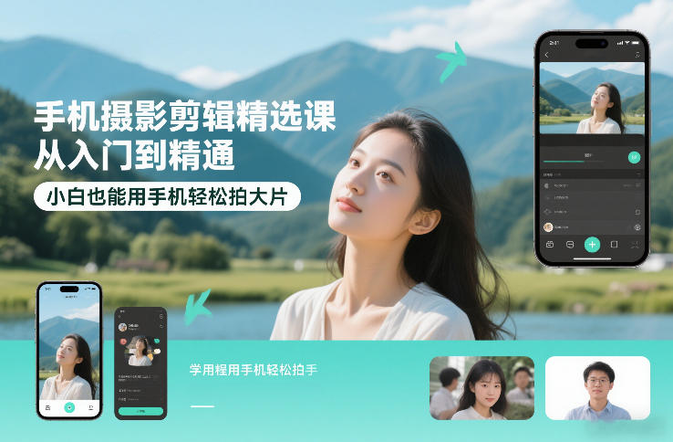 手机摄影剪辑精选课，从入门到精通，小白也能用手机轻松拍大片-九节课