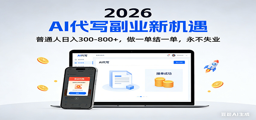 2026 副业首选！AI 代写日入 300-800，普通人0门槛，做一单结一单！-九节课