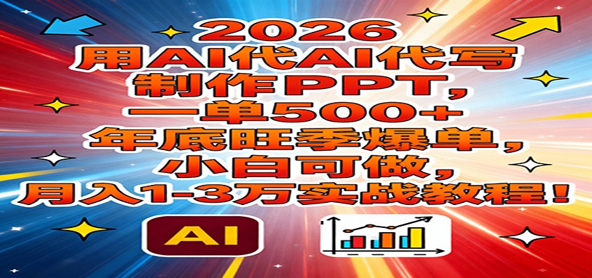 2026用AI代写制作PPT，一单500+，年底旺季爆单，小白可做，月入1-3万实战教程-九节课