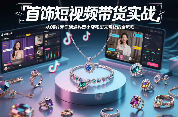 首饰短视频带货实战，从0到1带你跑通抖音小店和图文带货的全流程-九节课