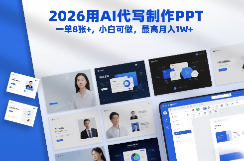 2026用AI代写制作PPT，一单8张+，小白可做，最高月入1W+-九节课