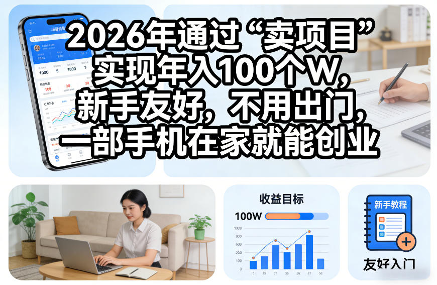2026年通过“卖项目”实现年入100个W，新手友好，不用出门，一部手机在家就能创业【揭秘】-九节课