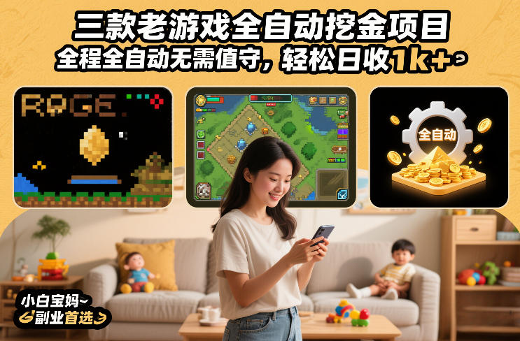 三款老游戏全自动挖金项目，全程全自动无需值守，轻松日收1k+，小白宝妈副业首选【揭秘】-九节课