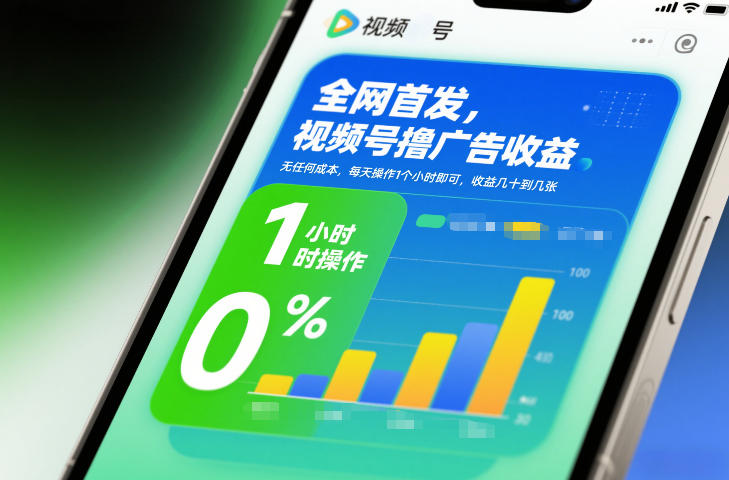 全网首发，视频号撸广告收益，无任何成本，每天操作1个小时即可，收益几十到几张-九节课