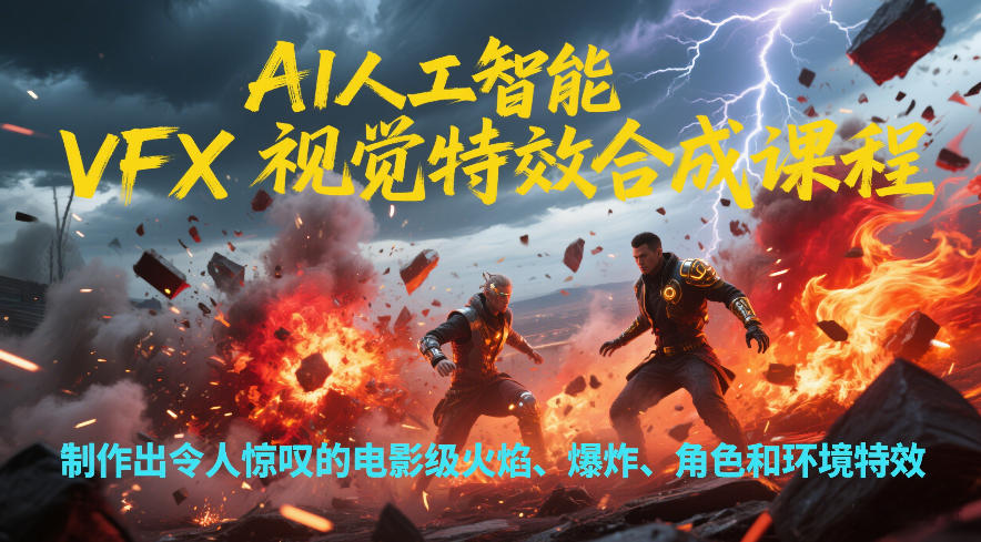 AI人工智能VFX视觉特效合成课程，制作出令人惊叹的电影级火焰、爆炸、角色和环境特效-九节课