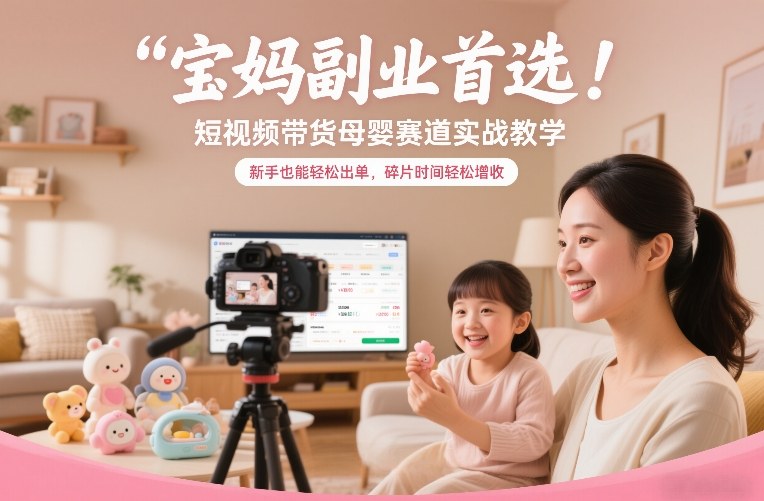 宝妈副业首选!短视频带货母婴赛道实战教学,新手也能轻松出单,碎片时间轻松增收-九节课
