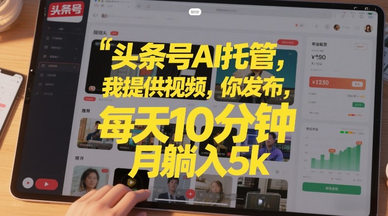 头条号AI托管，我提供视频，你发布，每天10分钟，月躺入5k+【揭秘】-九节课