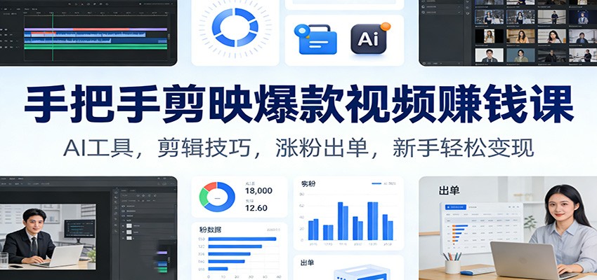 手把手剪映爆款视频赚钱课：AI工具，剪辑技巧，涨粉出单，新手轻松变现-九节课