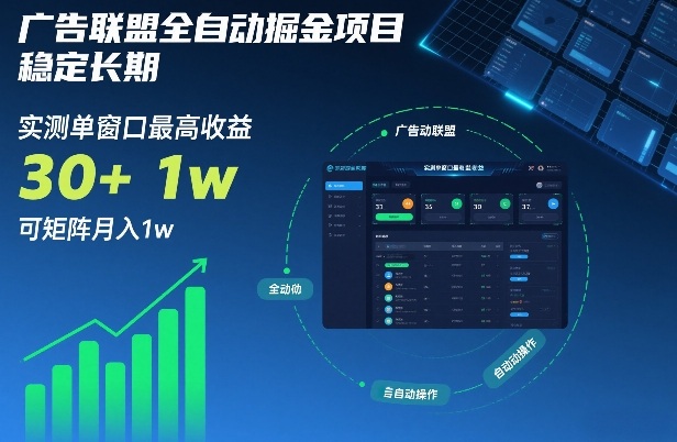 广告联盟全自动掘金项目，稳定长期，实测单窗口最高收益30+，可矩阵月入1w+【揭秘】-九节课